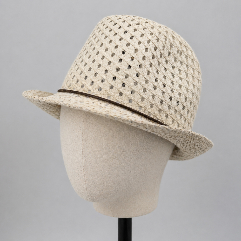 White Straw Fedora Hat Summer Beach Resort Lightweight Breathable One Size